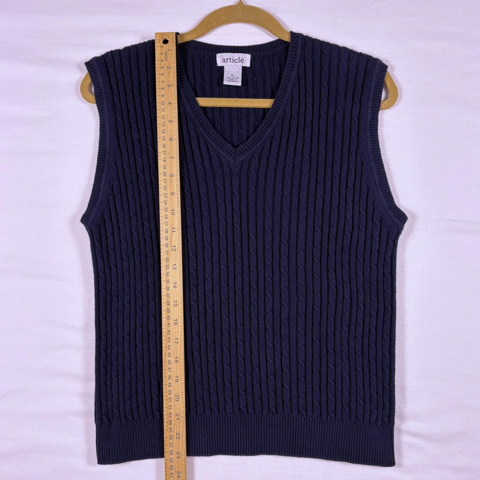 Vtg Article Cable Knit Sweater Vest Wmn S/M (Msr'd) Navy Preppy Dark Academia — image 5 of 8